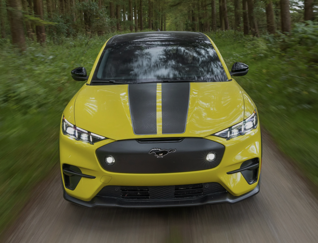 Mustang Mach-E Rally Driving on a Forest Trail Front View